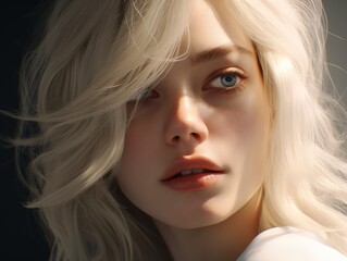Fototapeta premium Captivating blonde woman with piercing blue eyes