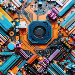Colorful computer hardware and electronic components