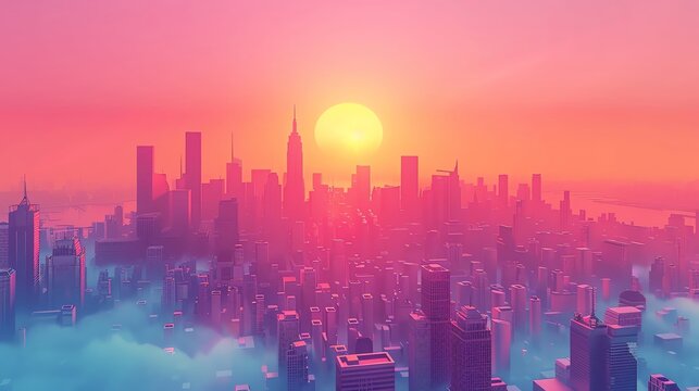 Design a retro-futuristic cityscape seen from a birds-eye view, combining a mix of traditional and digital art techniques to create a visually captivating blend of nostalgia and modernity in pop art c