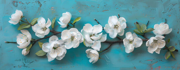 Serene White Blossoms on a Textured Turquoise Backdrop