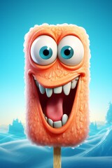 Obraz premium Funny orange monster with big eyes and teeth
