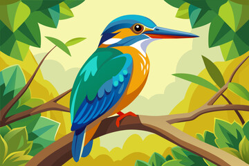 colorful kingfisher sits on tree, silhouette, Vector illustration, icon, svg, characters, Holiday t shirt, Hand drawn trendy Vector illustration, blue bird on a branch