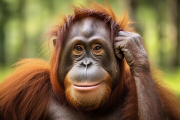 close up of a thoughtful orangutan - Powered by Adobe