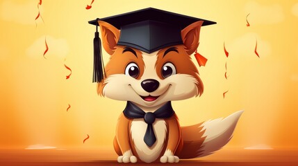 Cute cartoon fox wearing graduation cap