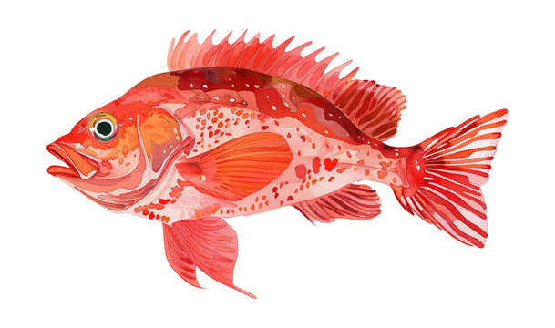 red rock fish watercolor digital painting good quality