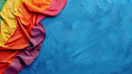 Obraz premium Rainbow flag on blue textured background, symbolizing diversity