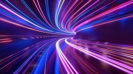 Futuristic backdrop with abstract tunnel and colorful neon trails, evoking a cybernetic atmosphere, Ai Generated.