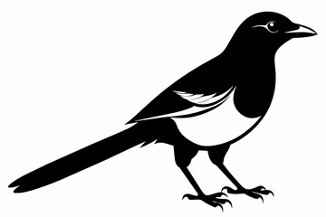 Obraz premium Magpie silhouette on white background, Vector illustration, icon, svg, characters, Holiday t shirt, Hand drawn trendy Vector illustration