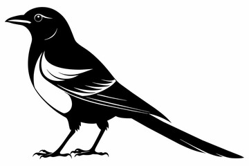 Magpie silhouette on white background, Vector illustration, icon, svg, characters, Holiday t shirt, Hand drawn trendy Vector illustration