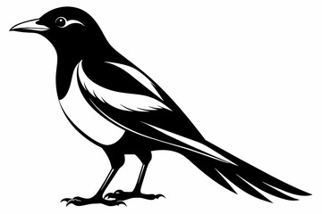 Magpie silhouette on white background, Vector illustration, icon, svg, characters, Holiday t shirt, Hand drawn trendy Vector illustration