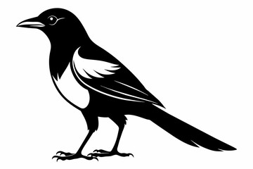 Magpie silhouette on white background, Vector illustration, icon, svg, characters, Holiday t shirt, Hand drawn trendy Vector illustration