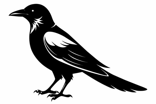 recommend clip art: Magpie silhouette on white background, Vector illustration, icon, svg, characters, Holiday t shirt, Hand drawn trendy Vector illustration