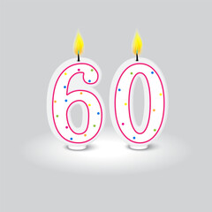 Birthday candle numbers 60. Gradient light top. Colorful dots. Vector illustration.