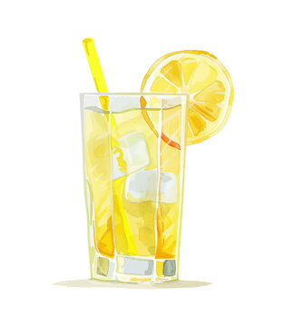 lemonade glass ice watercolor digital painting good quality