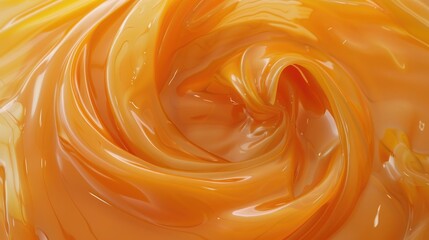 Melted caramel creates a swirl effect on toffee background. Delicious confectionery. Ai Generated