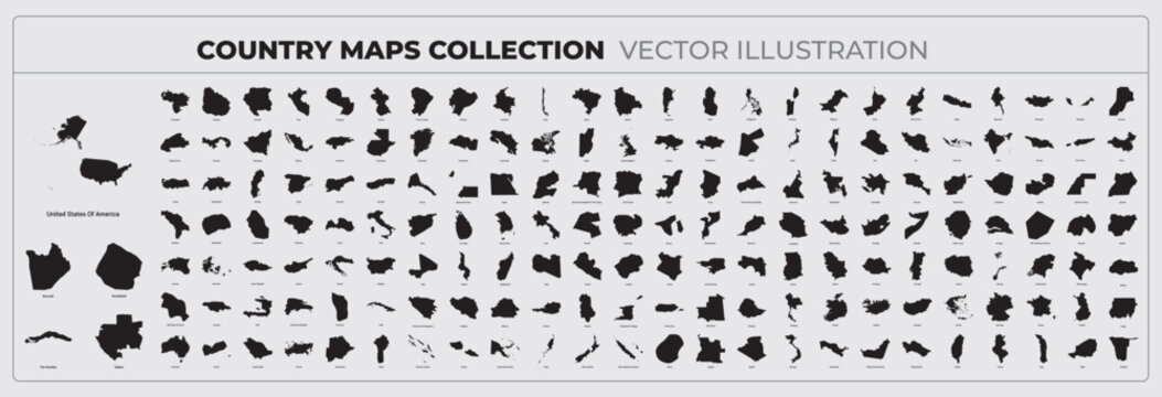 All Complete Countries Map of the World Perfect Icons . A complete maps of the world. Every single country map are listed and isolated with names.