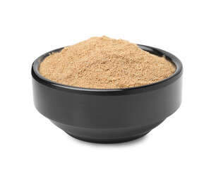 Dietary fiber. Psyllium husk powder in bowl isolated on white