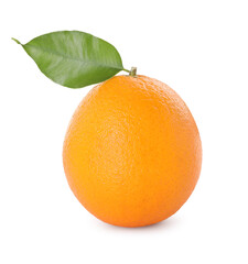 Fresh ripe orange with green leaf isolated on white