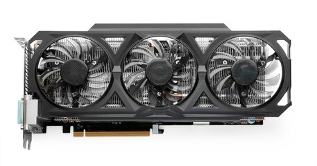 Computer graphics card isolated on white, top view