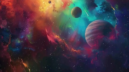 Planets and stars paint a mesmerizing tableau in the depths of space. Ai Generated
