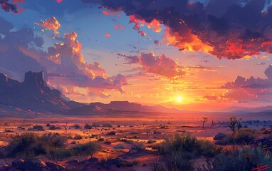 Fototapeta premium A rugged desert landscape, bathed in the warm hues of a setting sun