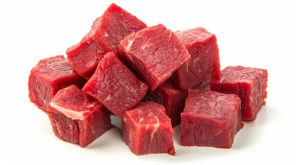 Cubes of raw beef meat isolated on white