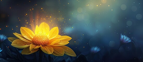 Art depicts a flower with a hollow center, its yellow petals glowing in moonlight beneath a starry night sky, creating a magical feel with soft, dreamlike colors.