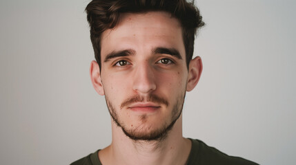Fototapeta premium close up of a young man in a studio portrait with a gray backround