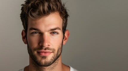 Obraz premium close up portrait of a man looking at the camera with brown hair and a beard