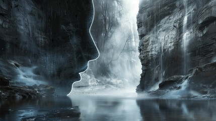 Mystical river canyon with face illusion