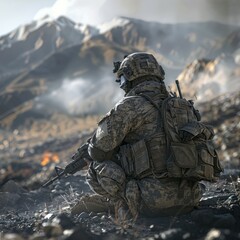 Fototapeta premium Soldier on the Battlefield