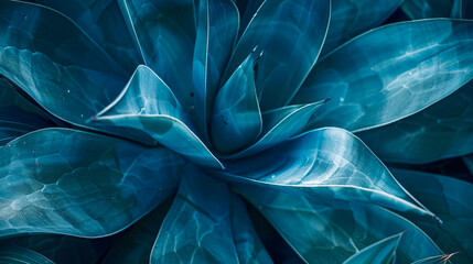 Agave attenuata leaf, cactus plant, soft details texture. Lush succulent leaves details. Dark tropical foliage. Blue toned nature background. exuberant and refined. luxuriant. organic. delicate, bold 