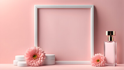 A white frame with pink flowers