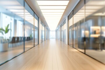 Obraz premium Illuminated Passage: A Sunlit Long Hallway with an Array of Glass Windows.