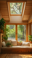 living room picture There is a window seat that lets in natural light. ,aperture, design