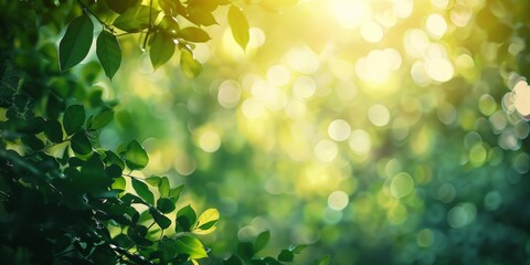 Fototapeta premium Nature's Radiance: A Verdant Forest Bathed in Sunlight and Dappled Shadows.