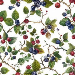 Seamless Pattern of Berries and Leaves