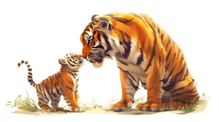 Obraz premium A cute cartoon tiger mother and cub