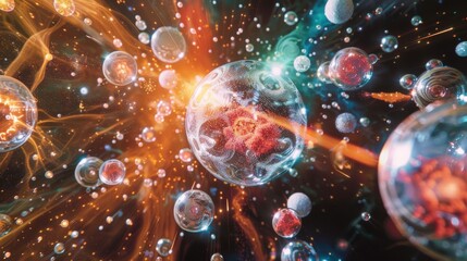 A montage of different meson particles each containing unique combinations of charm quarks and other fundamental particles.