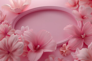 Elegant Pink Magnolia Flowers with Circular Frame on Pastel Background