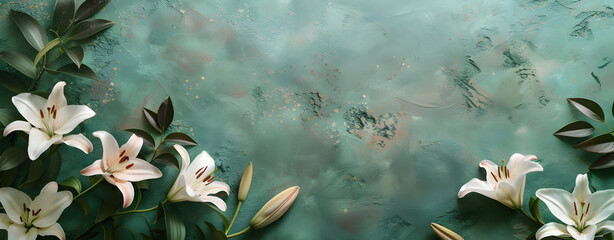 Elegant White Lilies on a Textured Turquoise Background