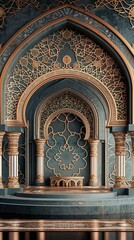 Islamic design for Ramadan Kareem greeting background 3d paper cut style 3D illustration Background for advertising and wallpaper in Islamic pattern mosque stars and lantern generative AI