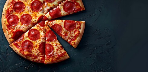 Freshly baked pizza on a black background,
Copy space, space for text, Generative AI,黒い背景に焼き立てのピザ、
コピースペース,テキスト用スペース,Generative AI、