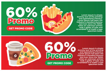 voucher, 60 OFF, fast food discount, red and green background, coupon and ticket, guarantee now