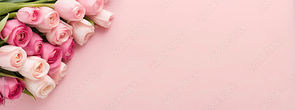 Wall mural 3d render happy mother's day banner with copy space. celebrating mother's day with, heart and flower - Wall murals