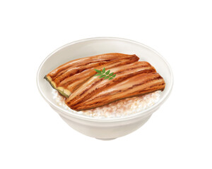 鰻丼のリアルな水彩イラスト