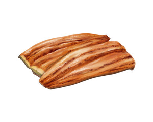 鰻の蒲焼きのリアルな水彩イラスト（焦げ目あり）