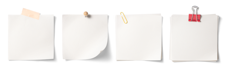 様々な、正方形の白いメモ紙片のテクスチャー