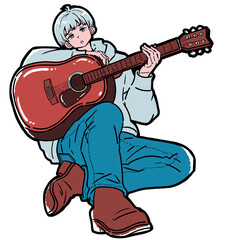 ギターを抱えた男の子