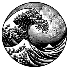 Great Wave Of Japan, Wave, Japan Wave, Japanese Wave Stencil, Ocean Waves, Sea waves, big waves Vector Svg Png Laser cut files Clipart Silhouette Printable
